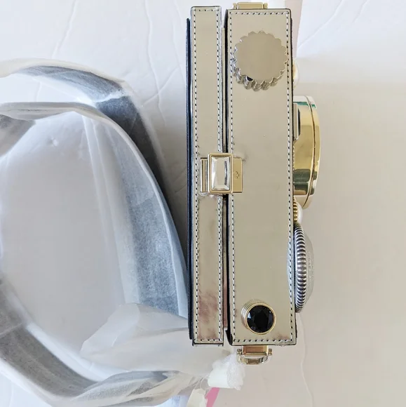 Kate Spade Novelty Clic 3D Camera Bag Metallic Leather Clutch Crossbody - Picture 12 of 15